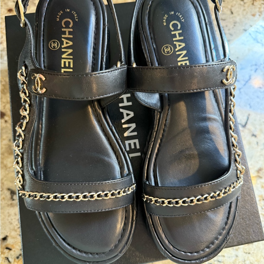 Chanel Black Quilted Platform Sandals - Picture 10 of 15